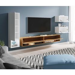 Set mobila Bratex Amadeo White/White Gloss/Wotan Oak + Space Meble Astra Cosmic 10 Cream + Mobhaus Nancer Natural/Black Thumb