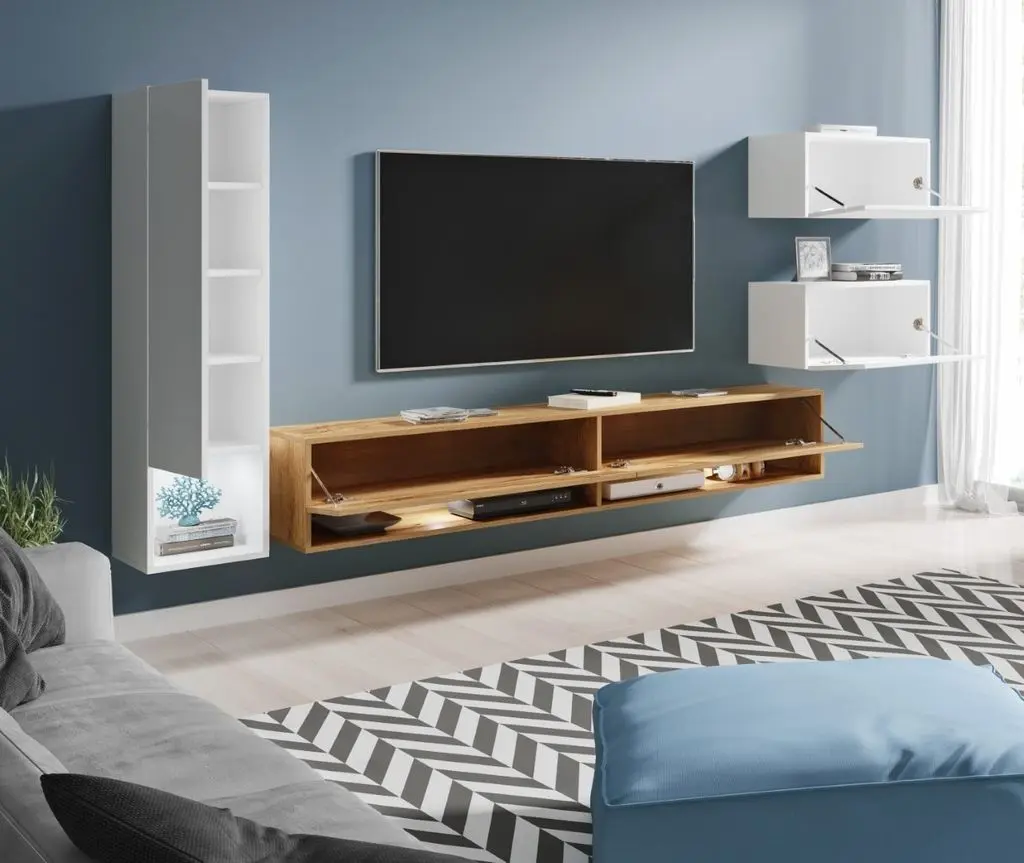 Set mobila Bratex Amadeo White/White Gloss/Wotan Oak + Space Meble Astra Cosmic 10 Cream + Mobhaus Nancer Natural/Black