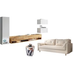 Set mobila Bratex Amadeo White/White Gloss/Wotan Oak + Space Meble Astra Cosmic 10 Cream + Mobhaus Nancer Natural/Black