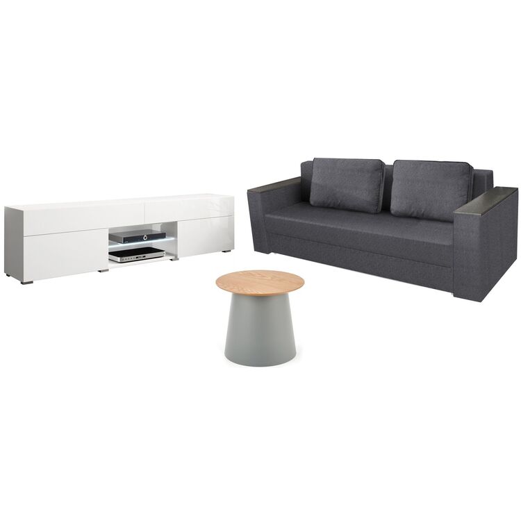 Set mobila Bratex Carrera 180 White/White Gloss + Modern Soft Alaska 10 Dark Gray + Halmar Azzura-S Natural/Gray