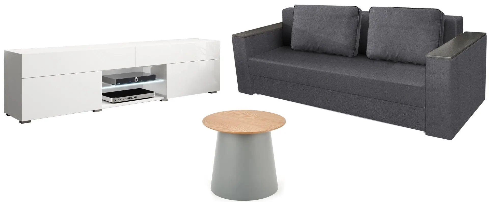 Set mobila Bratex Carrera 180 White/White Gloss + Modern Soft Alaska 10 Dark Gray + Halmar Azzura-S Natural/Gray