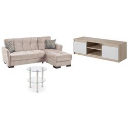 Set mobila Bratex Dingo 120 Sonoma Oak/White + Fabulous Suny 02-100 Beige Light + Halmar Sardinia Transparent