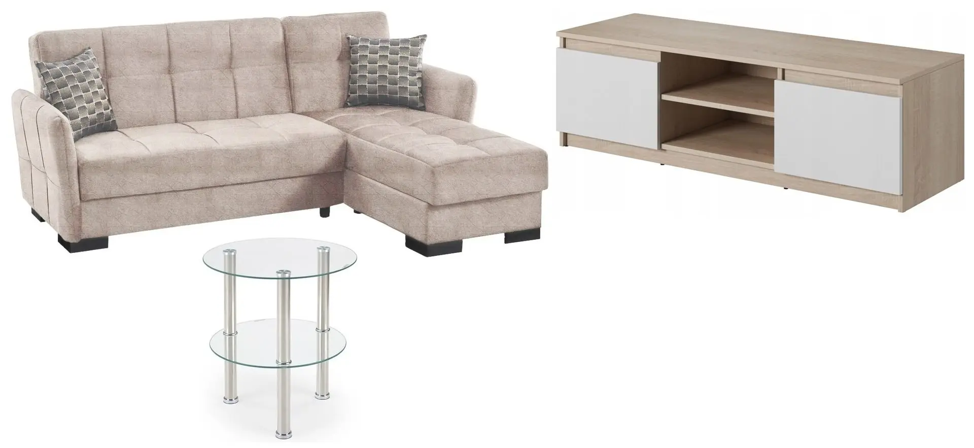 Комплект мебели Bratex Dingo 120 Sonoma Oak/White + Fabulous Suny 02-100 Beige Light + Halmar Sardinia Transparent