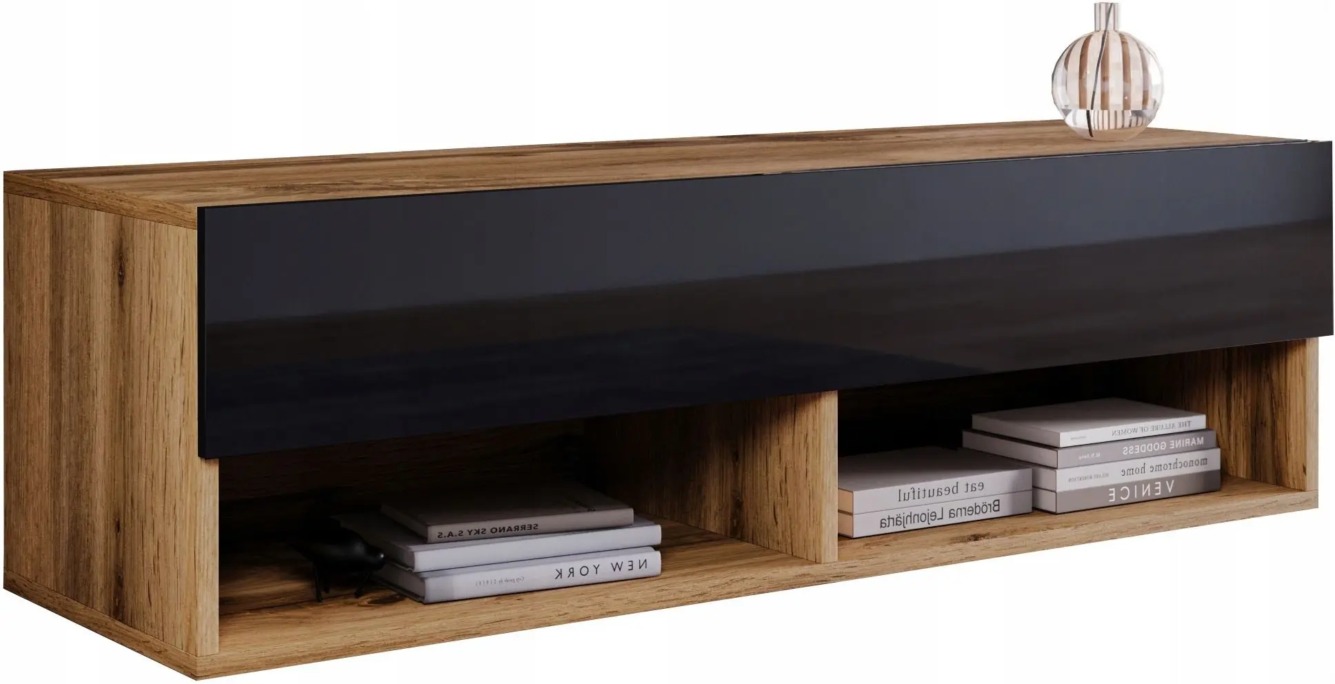 Set mobila Bratex Lowboard A 100 Wotan Oak/Black Gloss + Modern Aqua Alaska Wild Mustang Dark Brown + Prosperplast Clubo Anthracite