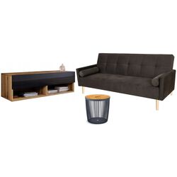 Set mobila Bratex Lowboard A 100 Wotan Oak/Black Gloss + Modern Aqua Alaska Wild Mustang Dark Brown + Prosperplast Clubo Anthracite