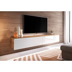 Комплект мебели Bratex Lowboard D 180 Wotan Oak/White Gloss + Fabulous Mese 3-местный 67-100 Beige + Halmar Aura White Thumb