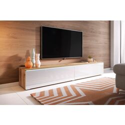 Комплект мебели Bratex Lowboard D 180 Wotan Oak/White Gloss + Fabulous Mese 3-местный 67-100 Beige + Halmar Aura White Thumb