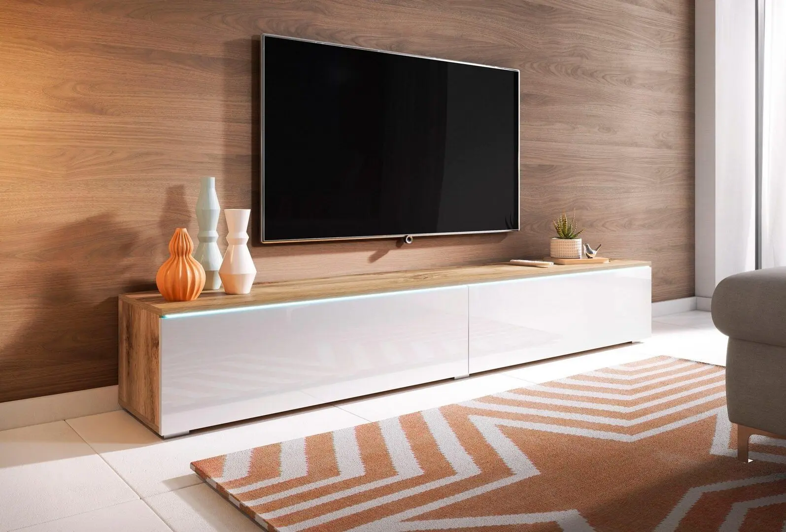 Комплект мебели Bratex Lowboard D 180 Wotan Oak/White Gloss + Fabulous Mese 3-местный 67-100 Beige + Halmar Aura White - 13