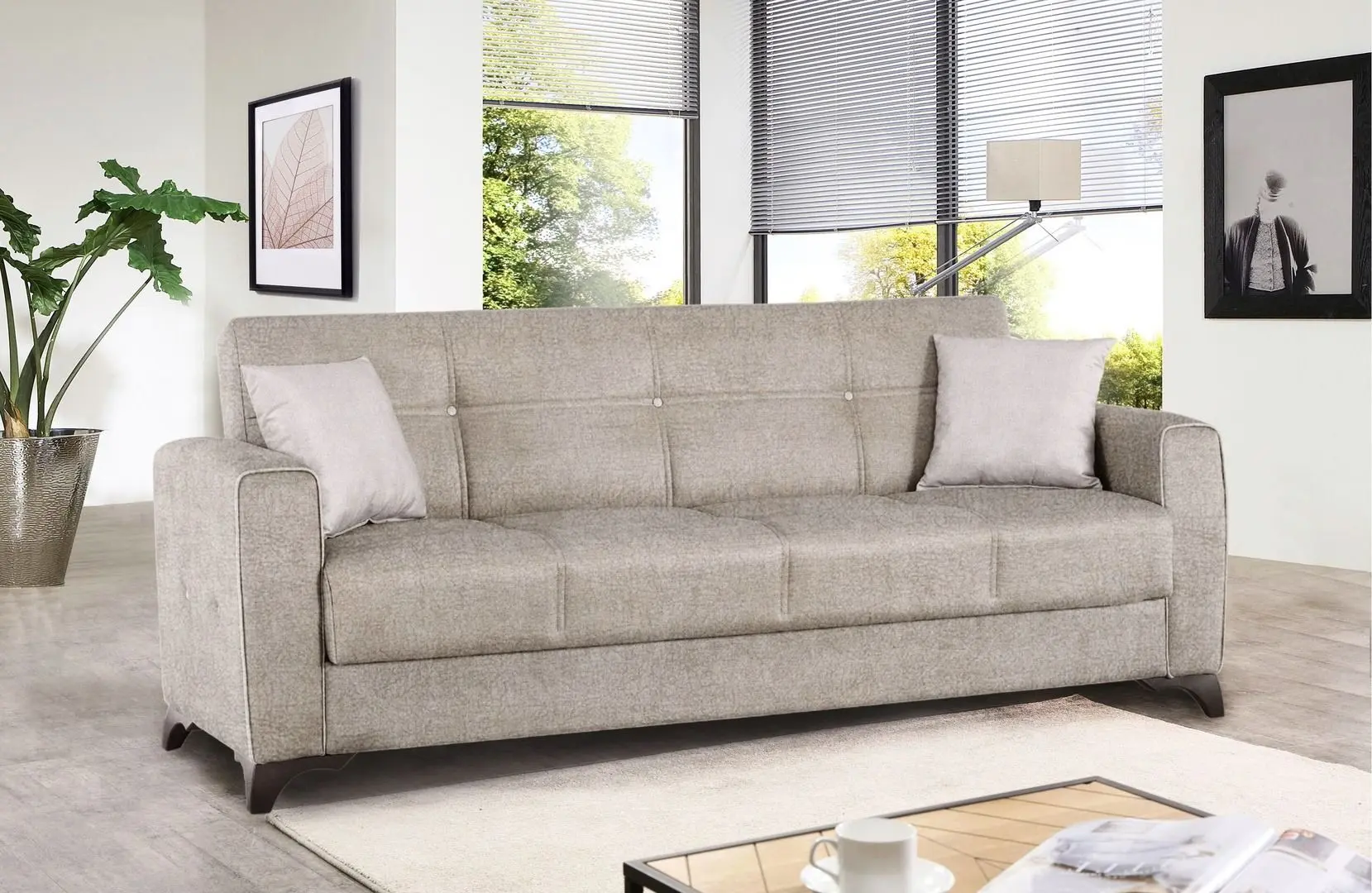 Комплект мебели Bratex Lowboard D 180 Wotan Oak/White Gloss + Fabulous Mese 3-местный 67-100 Beige + Halmar Aura White - 12
