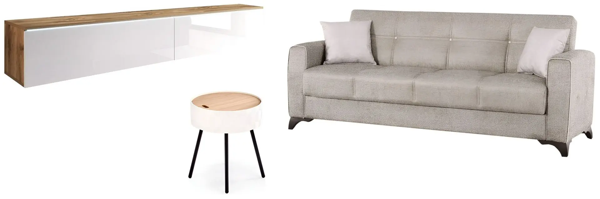 Комплект мебели Bratex Lowboard D 180 Wotan Oak/White Gloss + Fabulous Mese 3-местный 67-100 Beige + Halmar Aura White