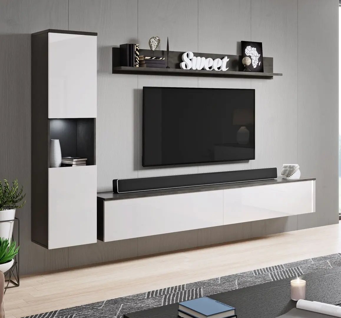 Set mobila Bratex Paris Matera/White Gloss + Fabulous Oasis 51-002 Gray Light + Halmar Mariffa White/Black