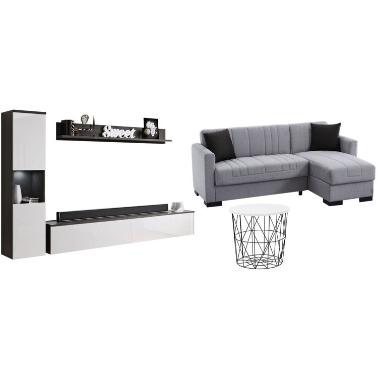 Комплект мебели Bratex Paris Matera/White Gloss + Fabulous Oasis 51-002 Gray Light + Halmar Mariffa White/Black
