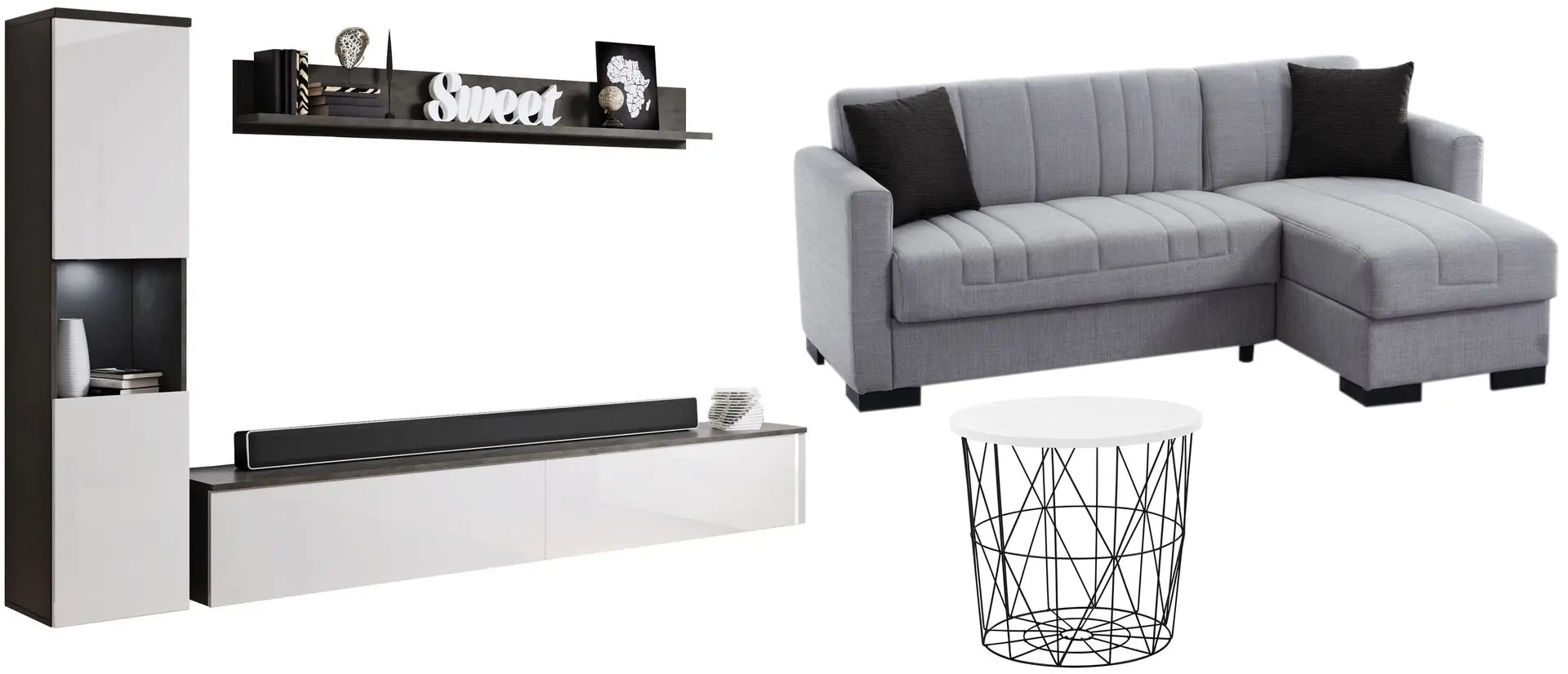 Set mobila Bratex Paris Matera/White Gloss + Fabulous Oasis 51-002 Gray Light + Halmar Mariffa White/Black