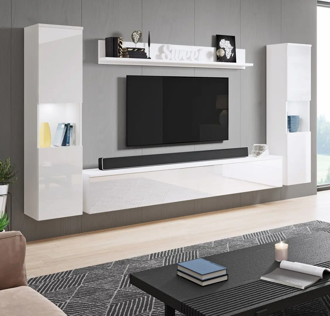 Set mobila Bratex Paris XL White/White Gloss + Space Meble Kansas Mikrofaza 15/Mikrofaza 31 Black/White + Signal Cleo White