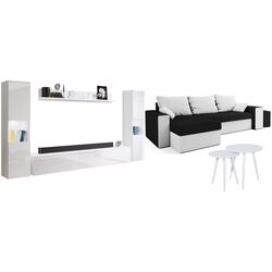 Set mobila Bratex Paris XL White/White Gloss + Space Meble Kansas Mikrofaza 15/Mikrofaza 31 Black/White + Signal Cleo White