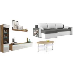 Комплект мебели Bratex Vera I Wotan Oak/White Gloss + Magnifico Drive Foam Mikro 27/Mikro 31 Grey/White + Halmar Medea Sonoma Oak/White