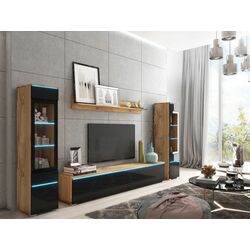 Set mobila Bratex Vera II Wotan Oak/Black Gloss + Space Meble Dakar L Mikrofaza 1024/D8 Gray/Black + Signal Amaro Black Marble/Black Thumb