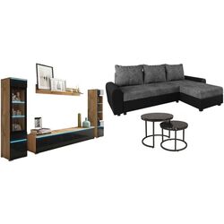 Set mobila Bratex Vera II Wotan Oak/Black Gloss + Space Meble Dakar L Mikrofaza 1024/D8 Gray/Black + Signal Amaro Black Marble/Black