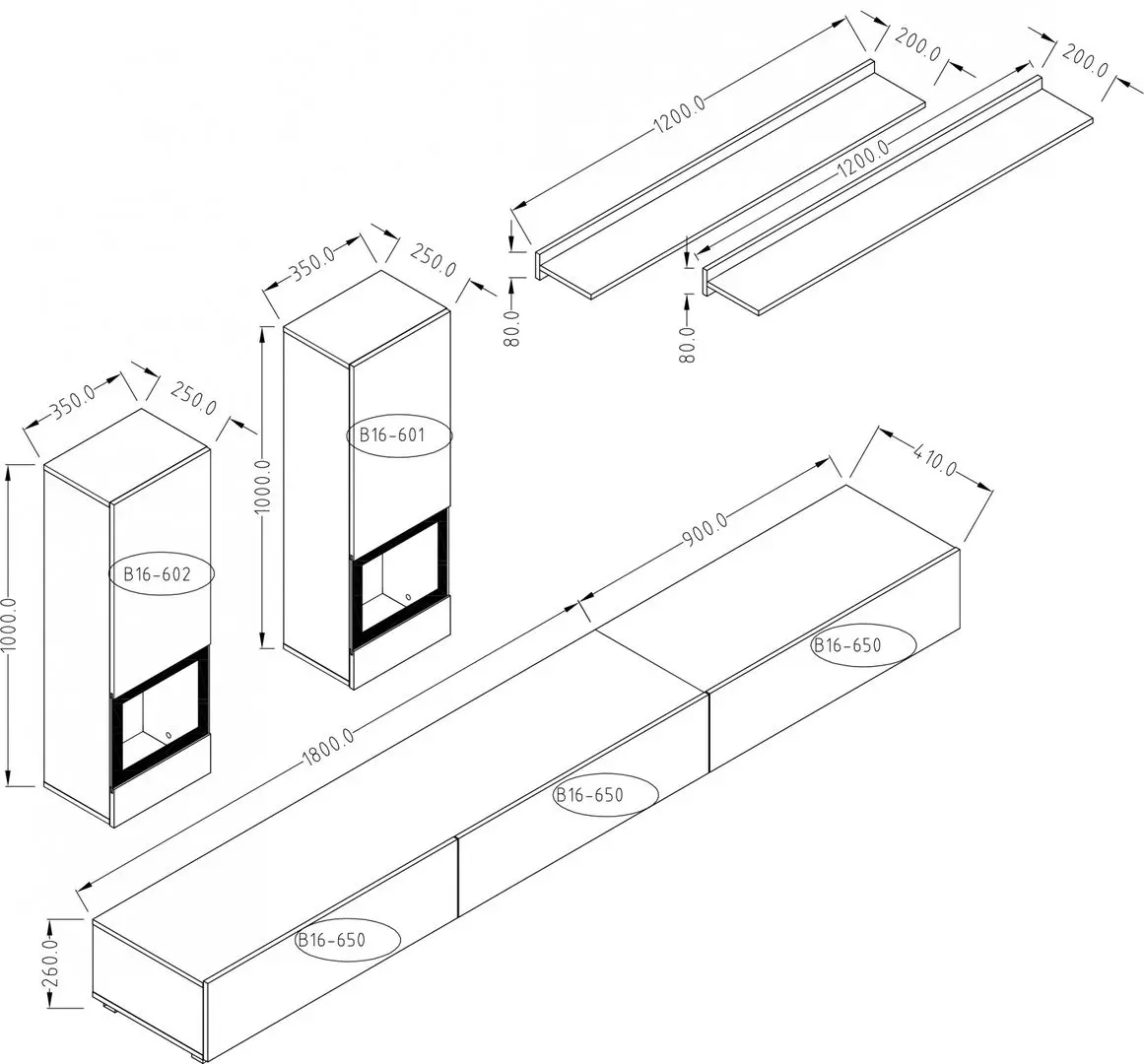 Set mobila Helvetia Baros №10 2.7м White/White Gloss + Modern Leader Alaska 10 Total Eclipse Dark Grey + Signal Muna Transparent/Chrome
