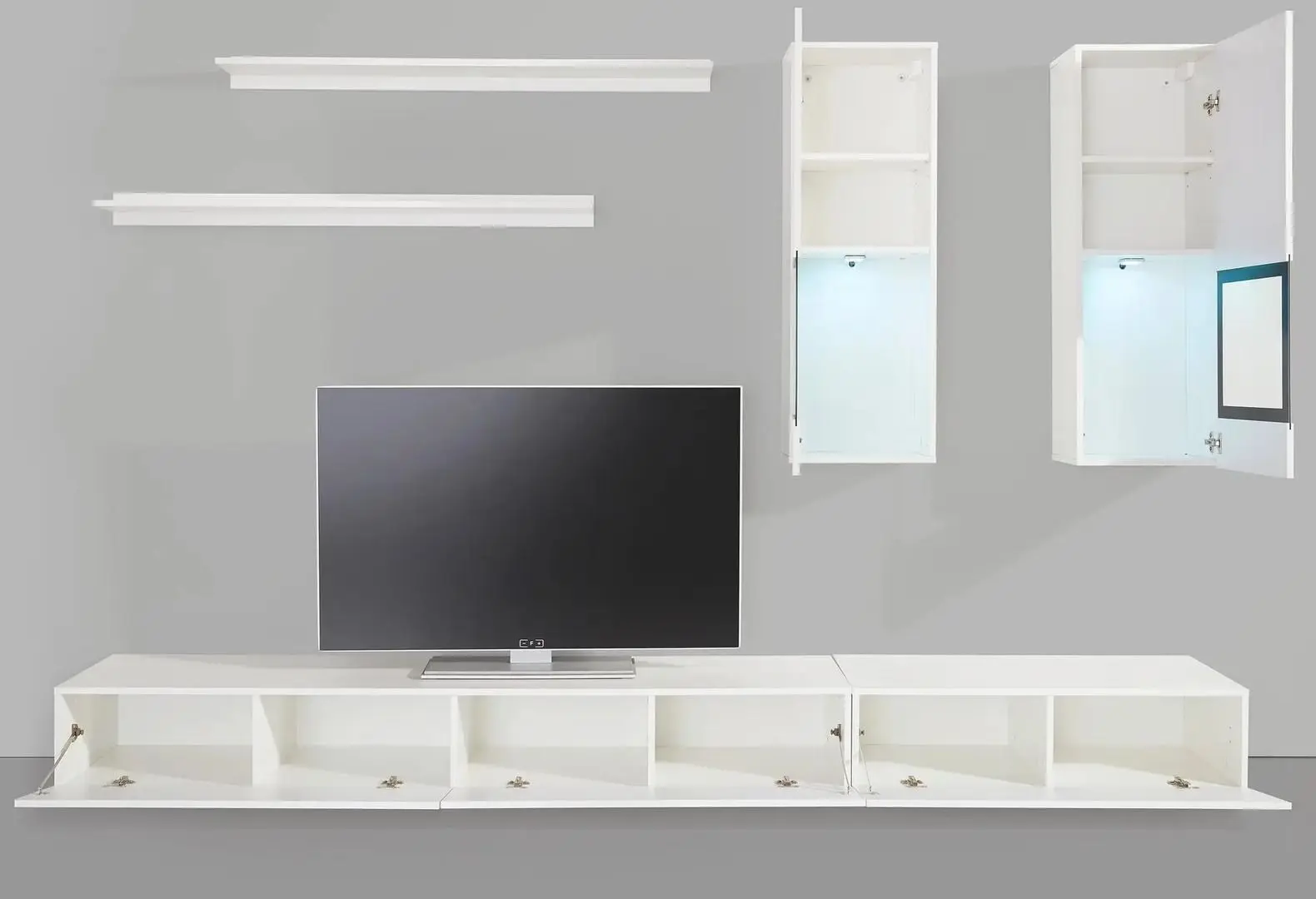 Set mobila Helvetia Baros №10 2.7м White/White Gloss + Modern Leader Alaska 10 Total Eclipse Dark Grey + Signal Muna Transparent/Chrome