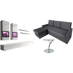 Set mobila Helvetia Baros №10 2.7м White/White Gloss + Modern Leader Alaska 10 Total Eclipse Dark Grey + Signal Muna Transparent/Chrome