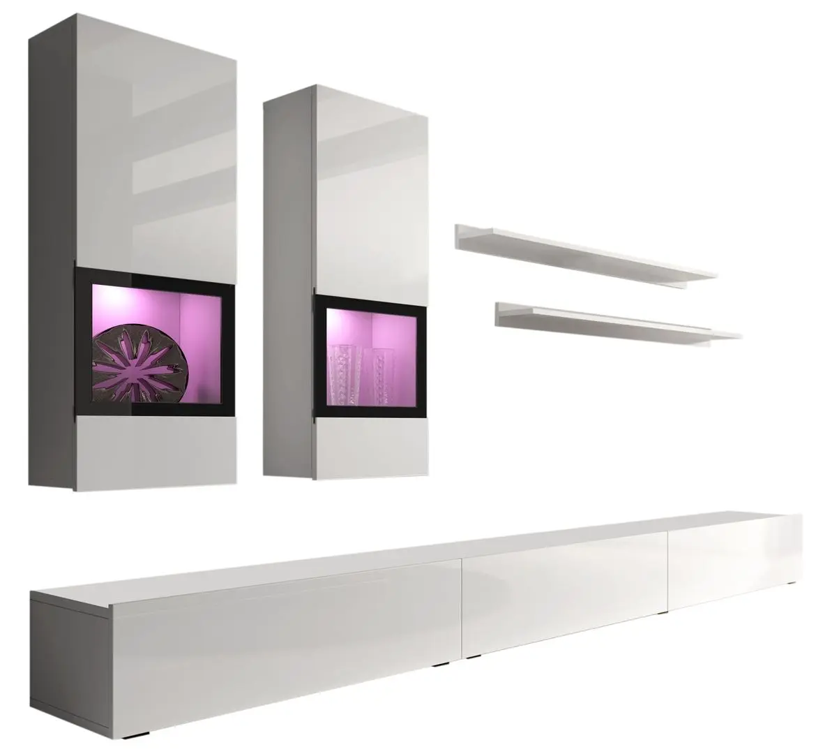 Set mobila Helvetia Baros №10 2.7м White/White Gloss + Modern Leader Alaska 10 Total Eclipse Dark Grey + Signal Muna Transparent/Chrome