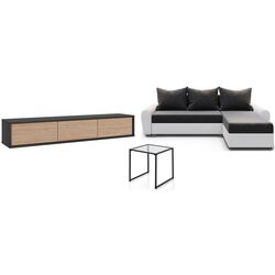 Set mobila Helvetia Frida 180 Oak/Anthracite + Space Meble Dakar L Mikrofaza 1024/D511 Gray/White + Costway NP11164 Black