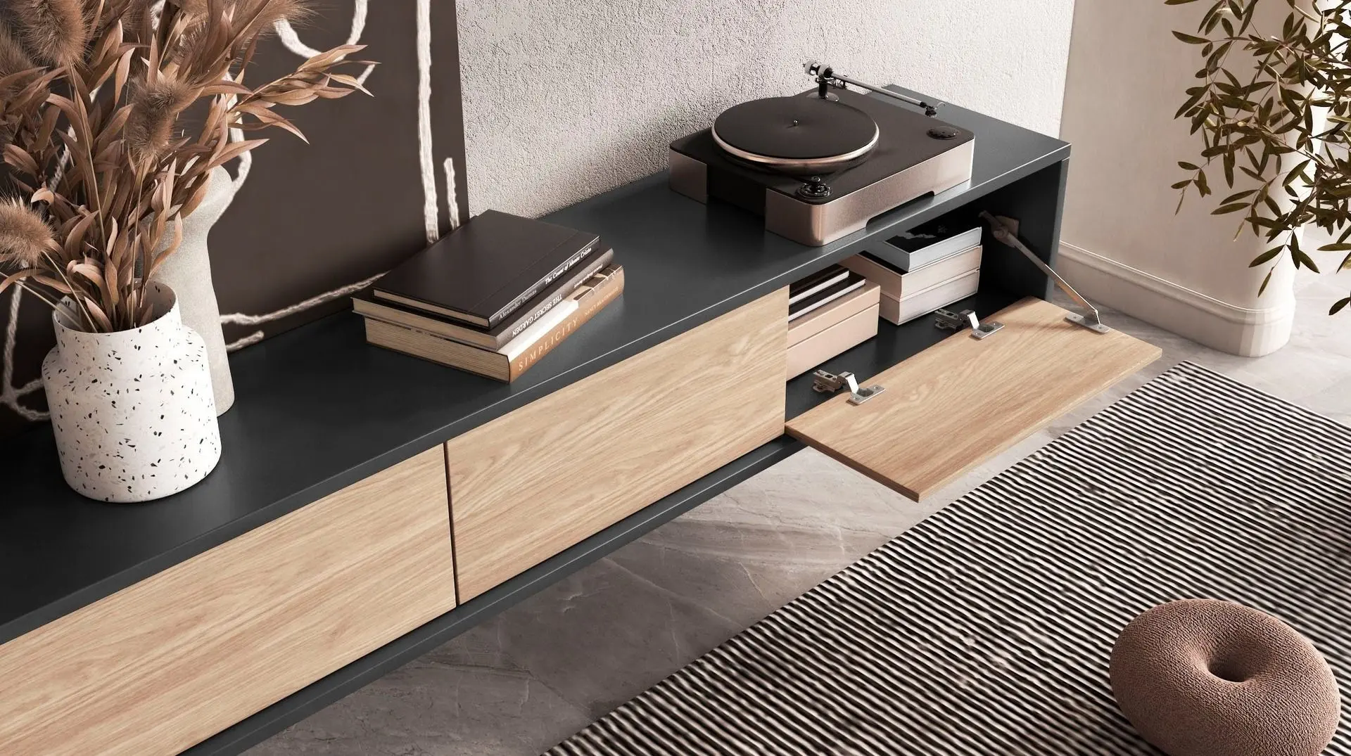 Комплект мебели Helvetia Frida 180 Oak/Anthracite + Space Meble Dakar L Mikrofaza 1024/D511 Gray/White + Costway NP11164 Black