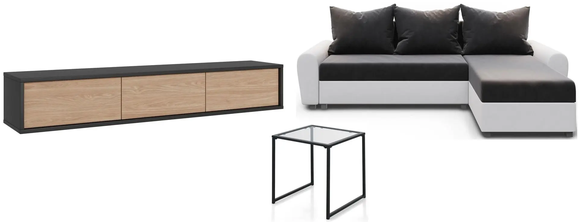 Комплект мебели Helvetia Frida 180 Oak/Anthracite + Space Meble Dakar L Mikrofaza 1024/D511 Gray/White + Costway NP11164 Black