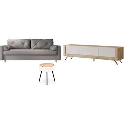 Set mobila Helvetia Kasai 2D1S Gold Oak/Cashmere + Space Meble Astra Cosmic 160 Gray + Halmar Aura White