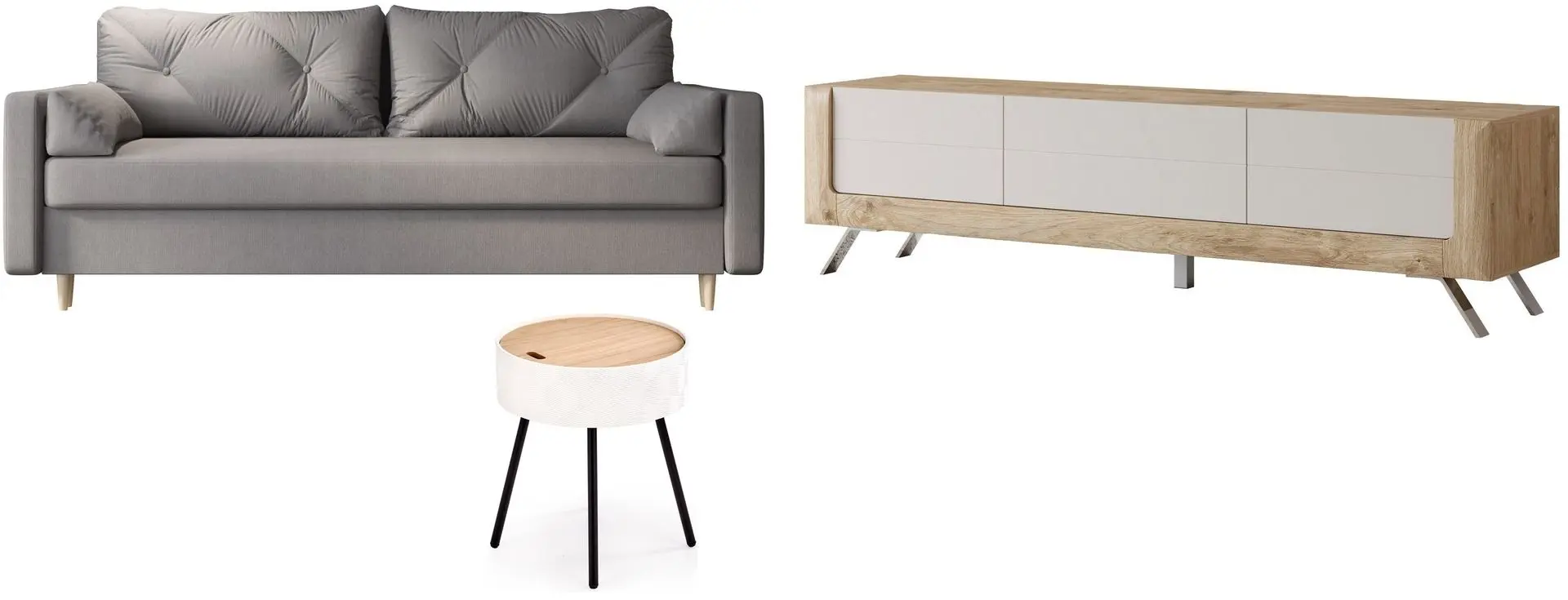 Set mobila Helvetia Kasai 2D1S Gold Oak/Cashmere + Space Meble Astra Cosmic 160 Gray + Halmar Aura White