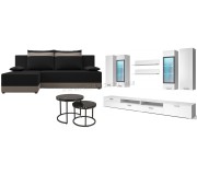 Комплект мебели Helvetia Sarah №10 2.8м White Gloss/Black + Space Meble Toledo Corner Rainbow 15/Rainbow 83 Black/Gray-Beige + Signal Amaro Black Marble/Black