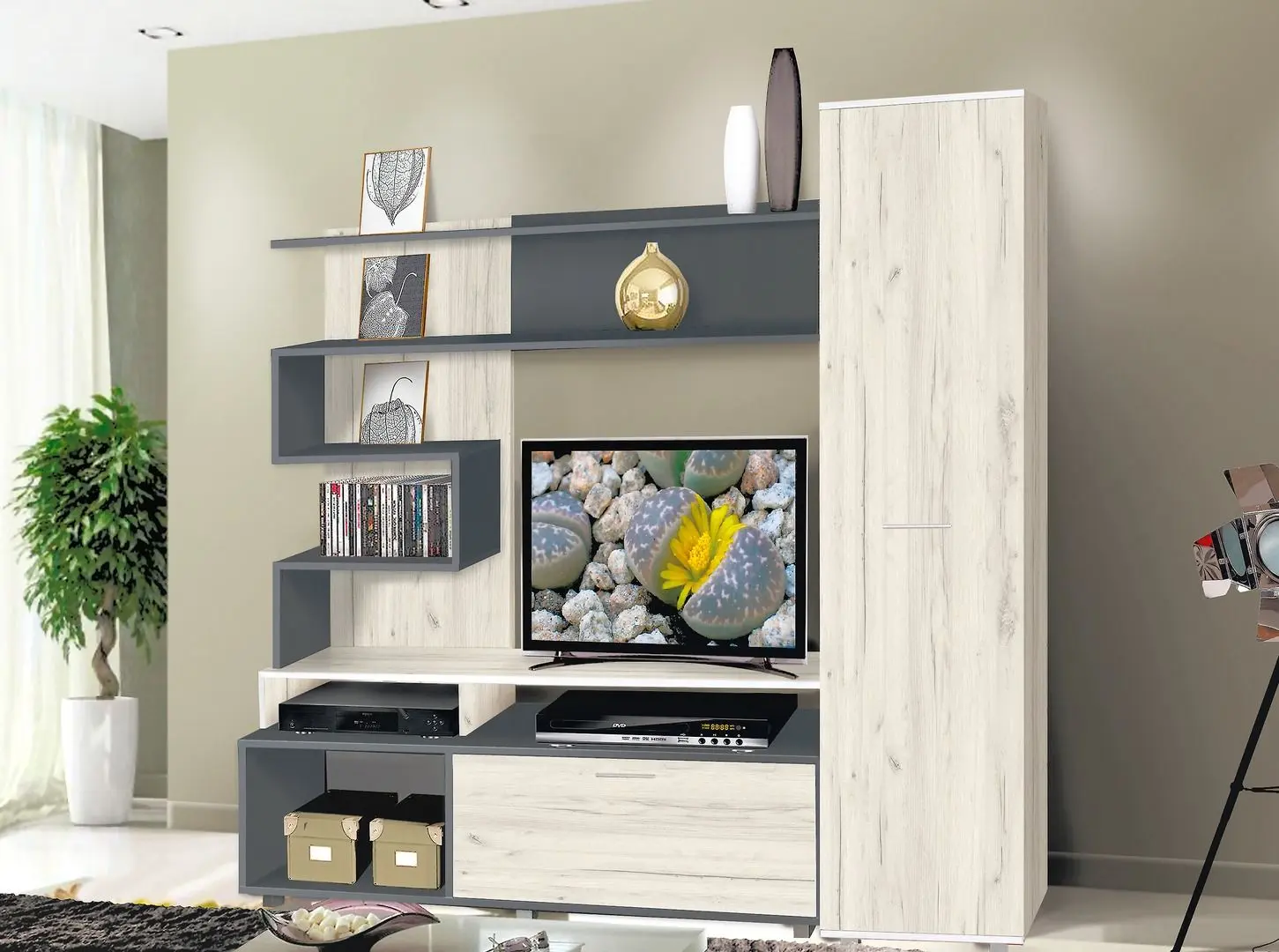 Комплект мебели Modern Bari Anthracite/Craft Oak White + Platan Magda 96 White/Graphite + Halmar Medea Sonoma Oak/White - 4