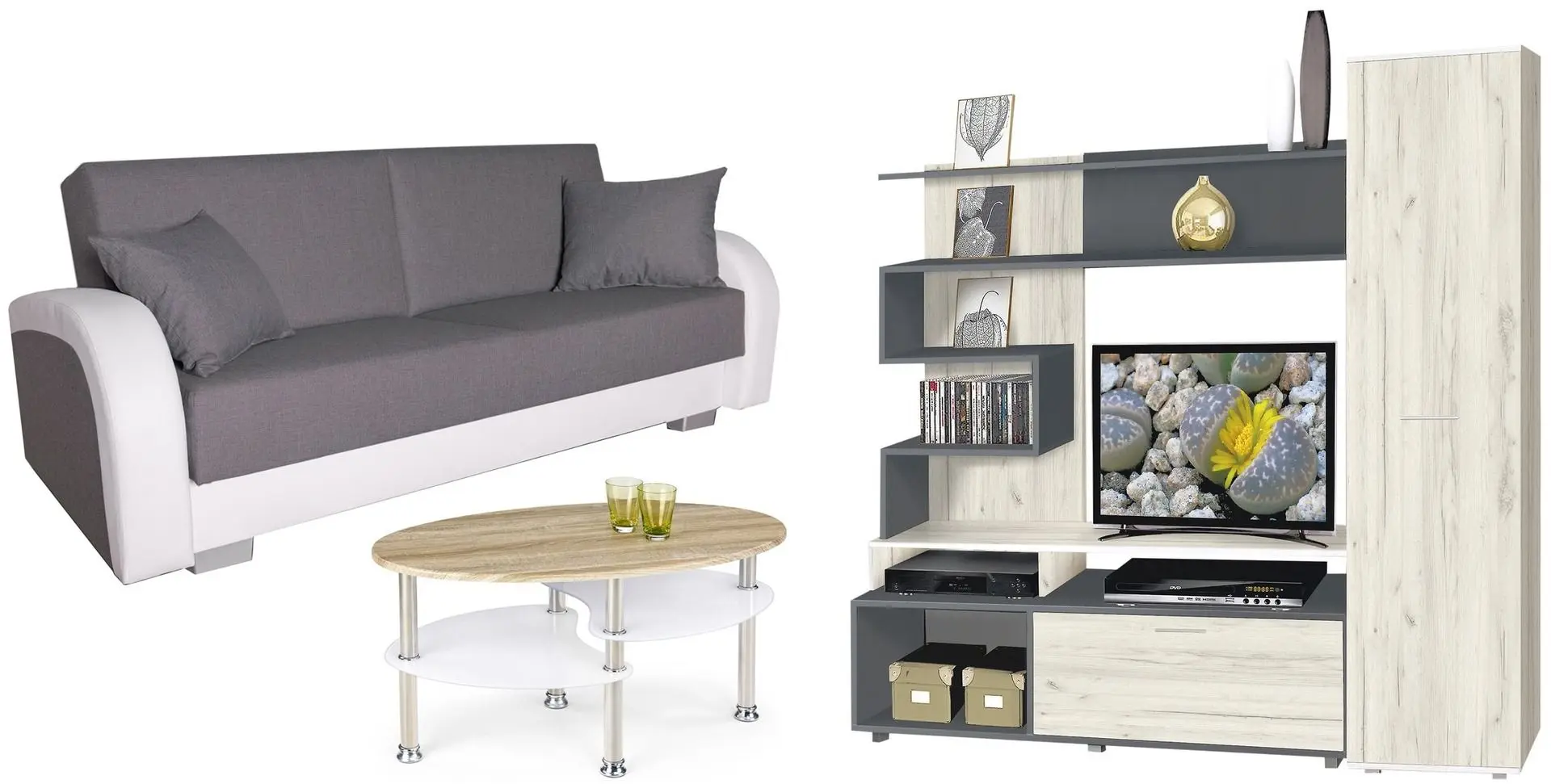 Комплект мебели Modern Bari Anthracite/Craft Oak White + Platan Magda 96 White/Graphite + Halmar Medea Sonoma Oak/White