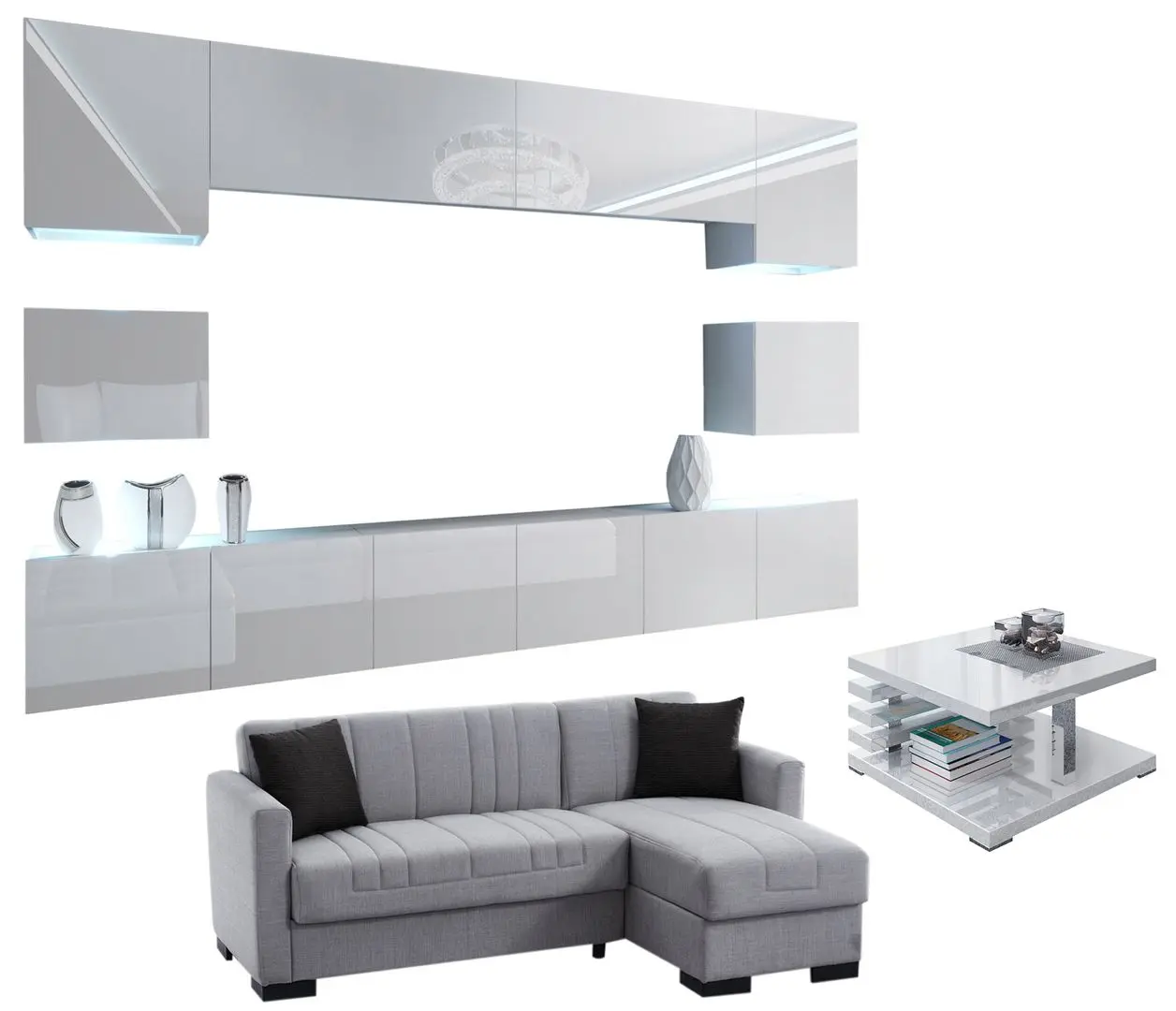 Set mobila Smad Luxi (White Gloss/Gray Light)