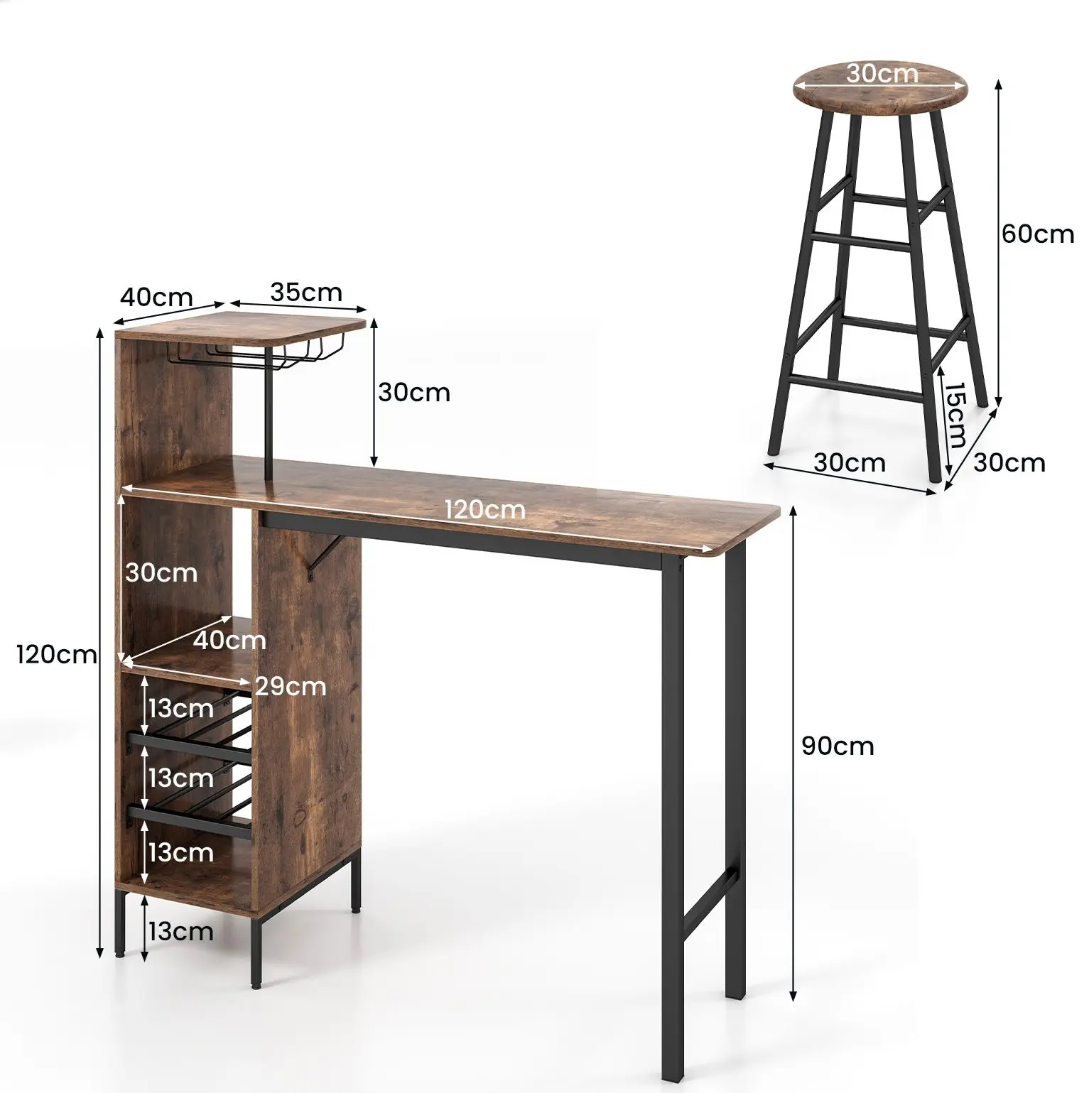 Set masa scaune Costway JV10669CF (Dark Brown)