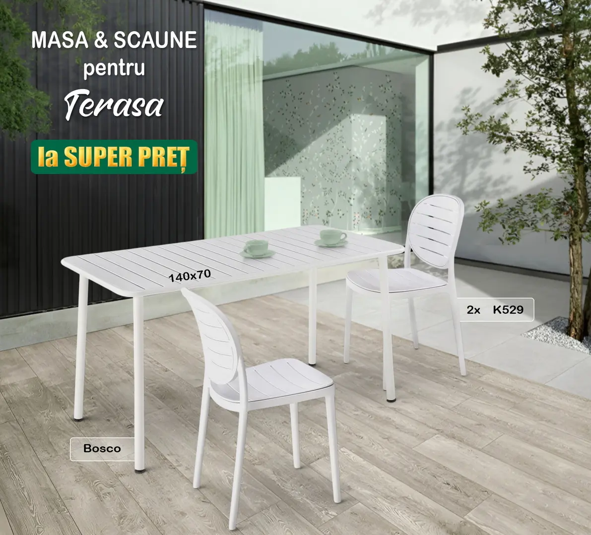 Set mobilier pentru terasa Halmar Bosco + K529 1+2 (White)