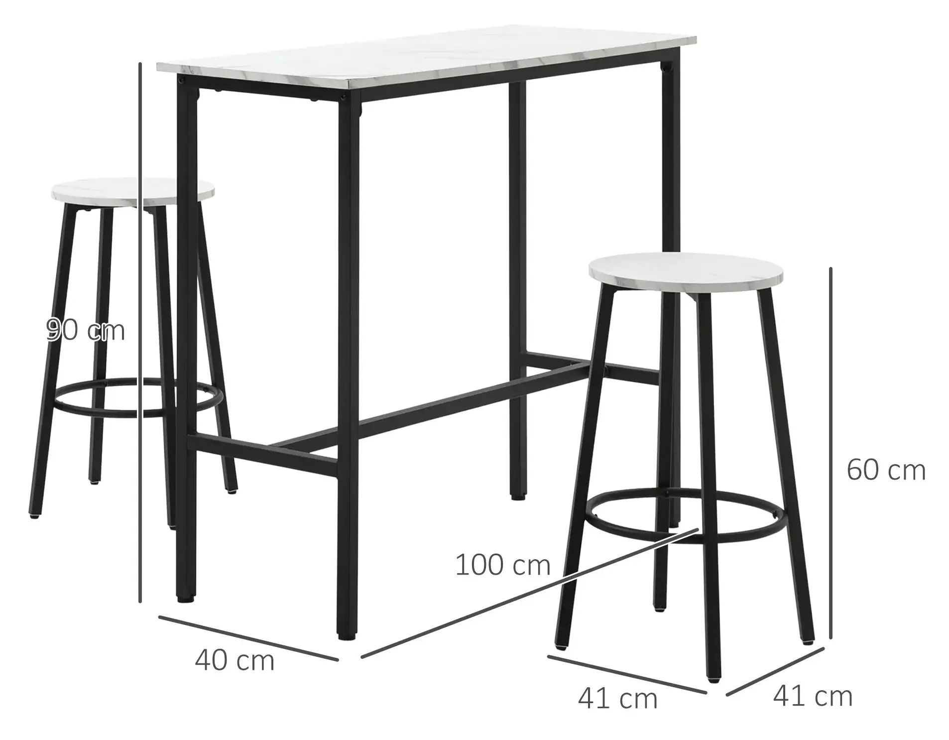 Set mobilier de bar Homcom 835-943V01WT (White/Black) - 4