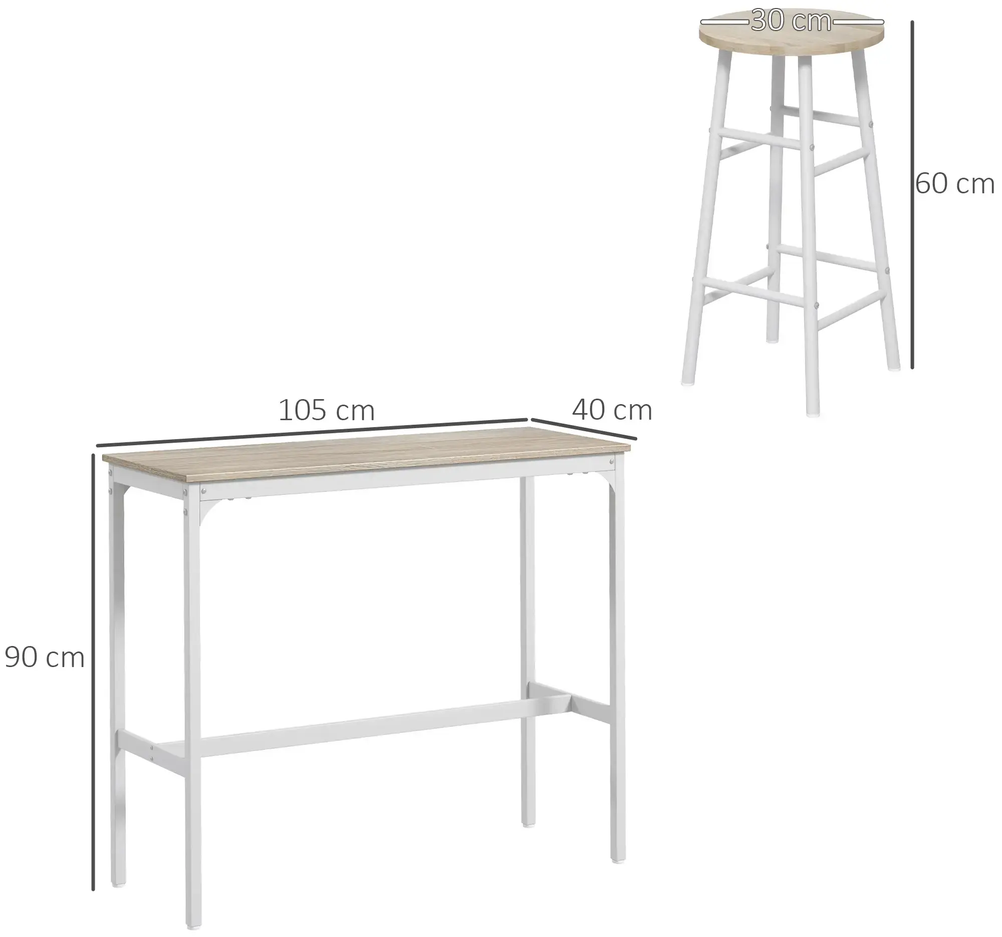 Set mobilier de bar Homcom 83A-048V80AK (Oak/White) - 4