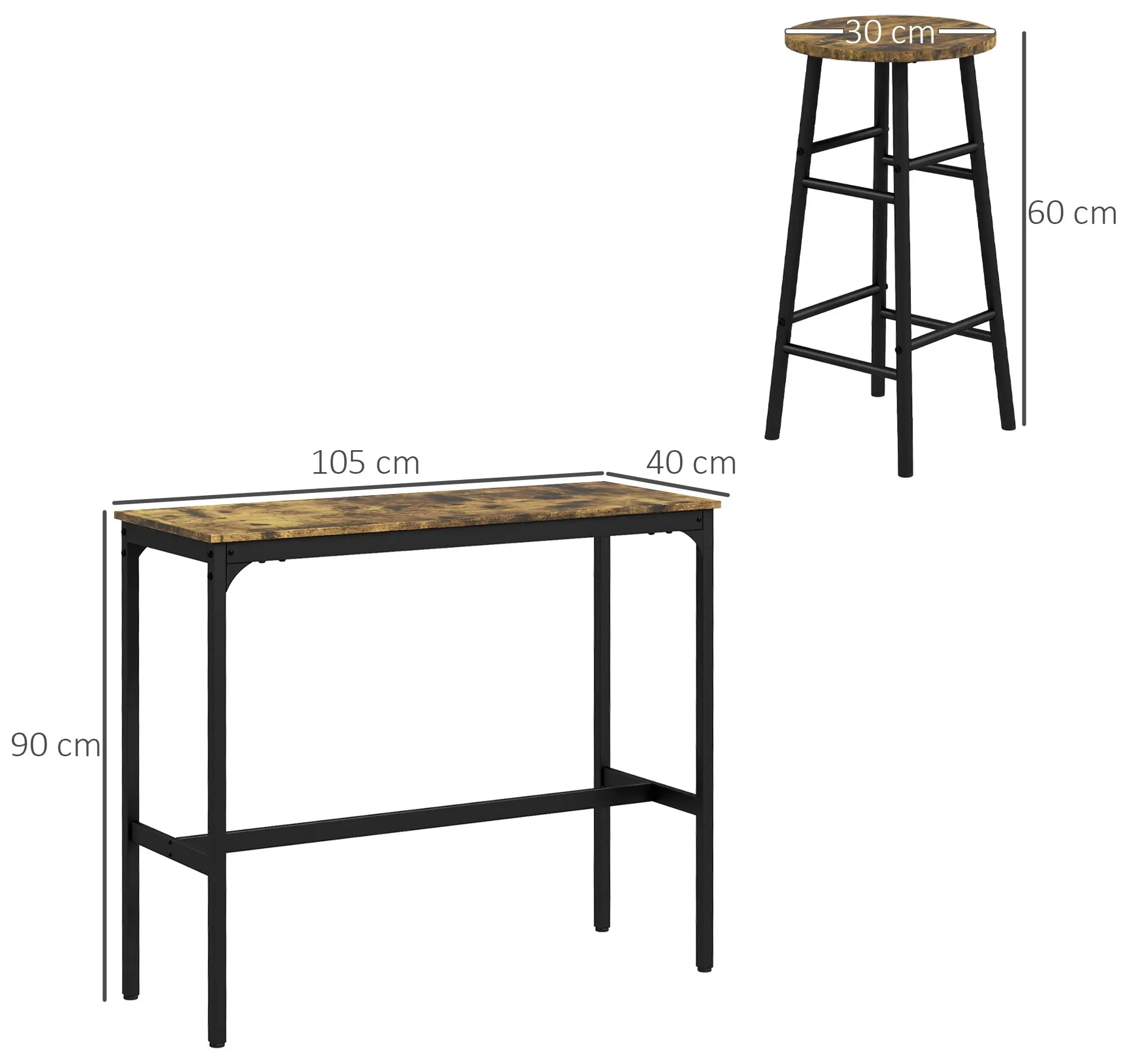 Set mobilier de bar Homcom 83A-048V81RB (Rustic Brown) - 4