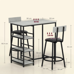 Set mobilier de bar Homcom 83A-217V00LG (Light Grey/Black) Thumb