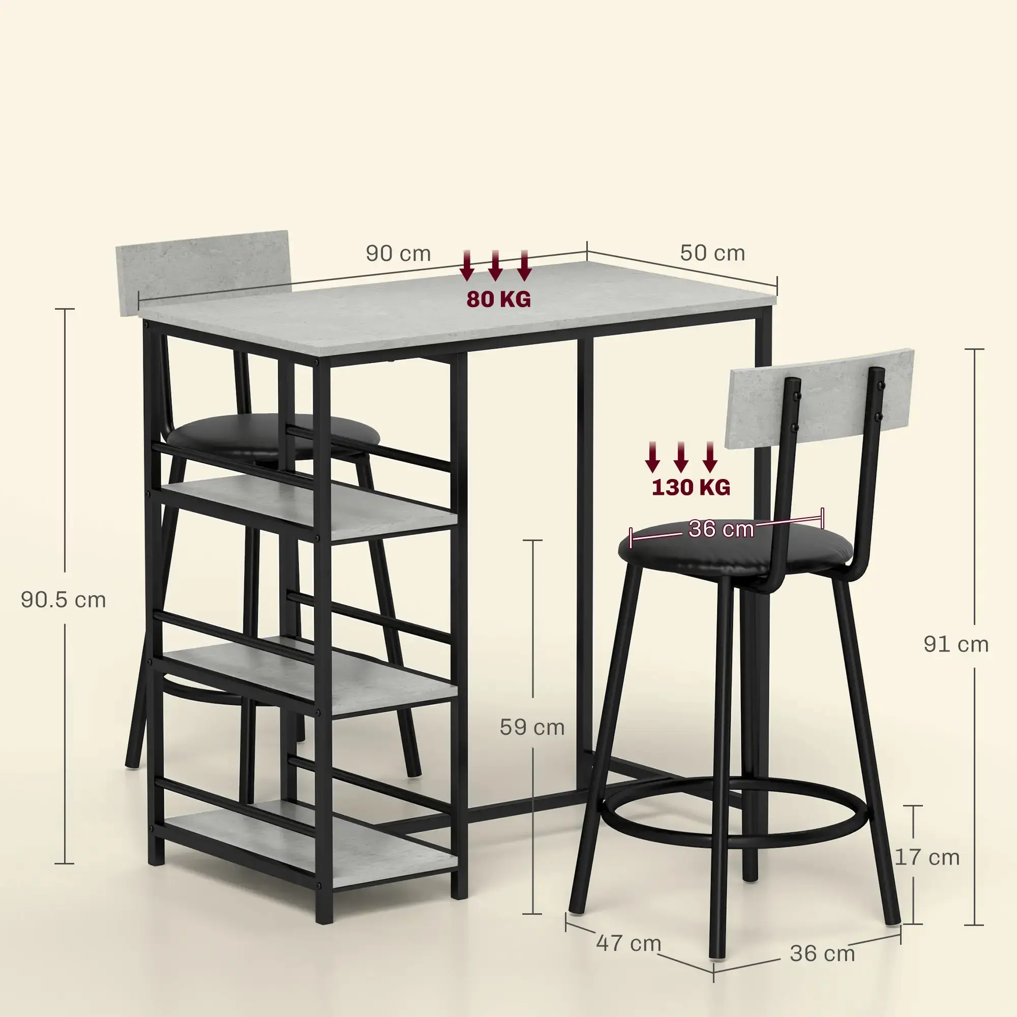 Set mobilier de bar Homcom 83A-217V00LG (Light Grey/Black) - 5