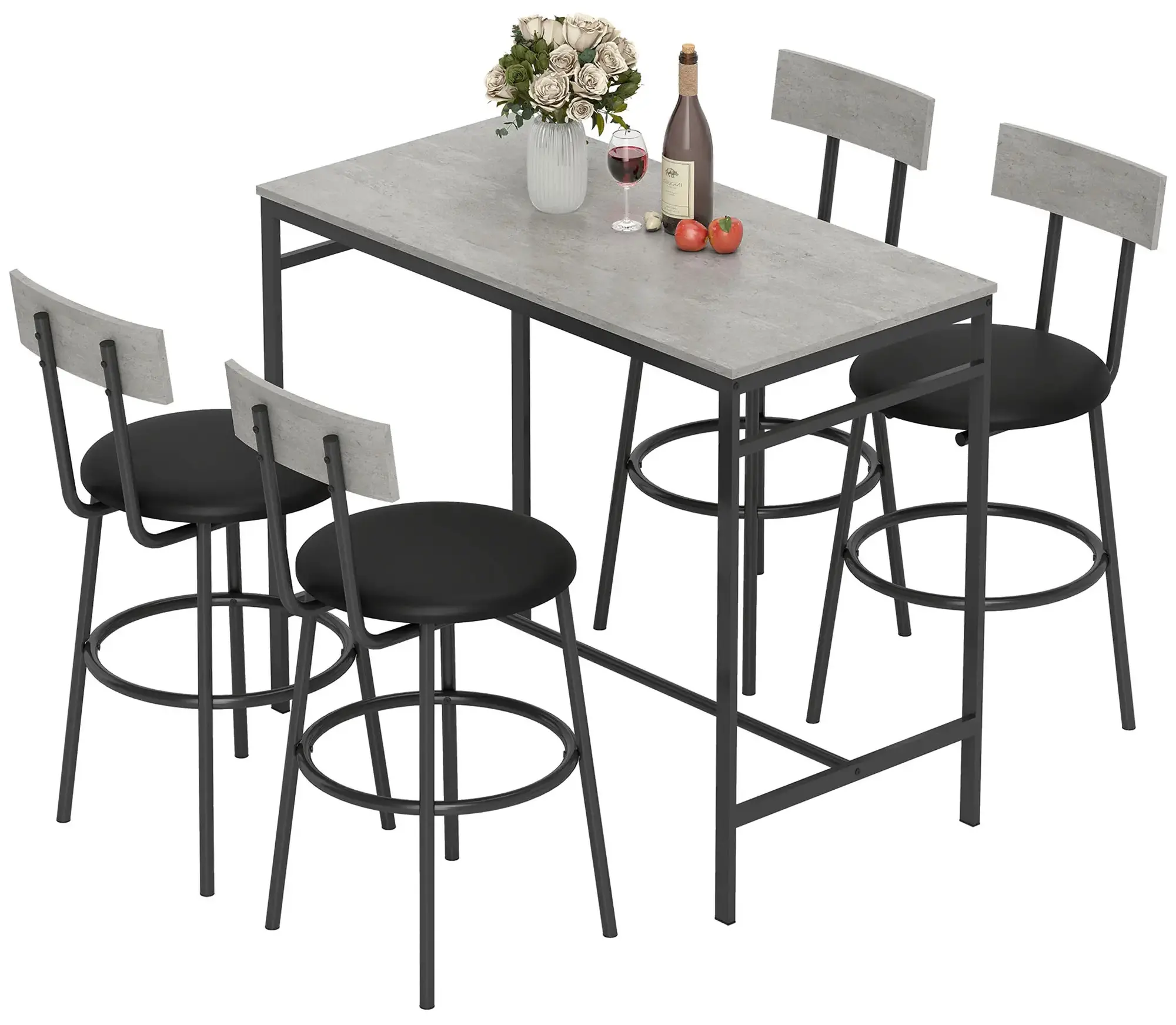 Set masa si scaune de bar Homcom 83A-321V00LG (Concrete Grey/Black) - 2
