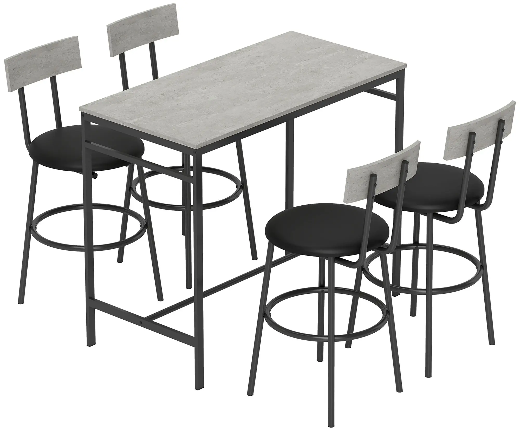 Set masa si scaune de bar Homcom 83A-321V00LG (Concrete Grey/Black) - 3