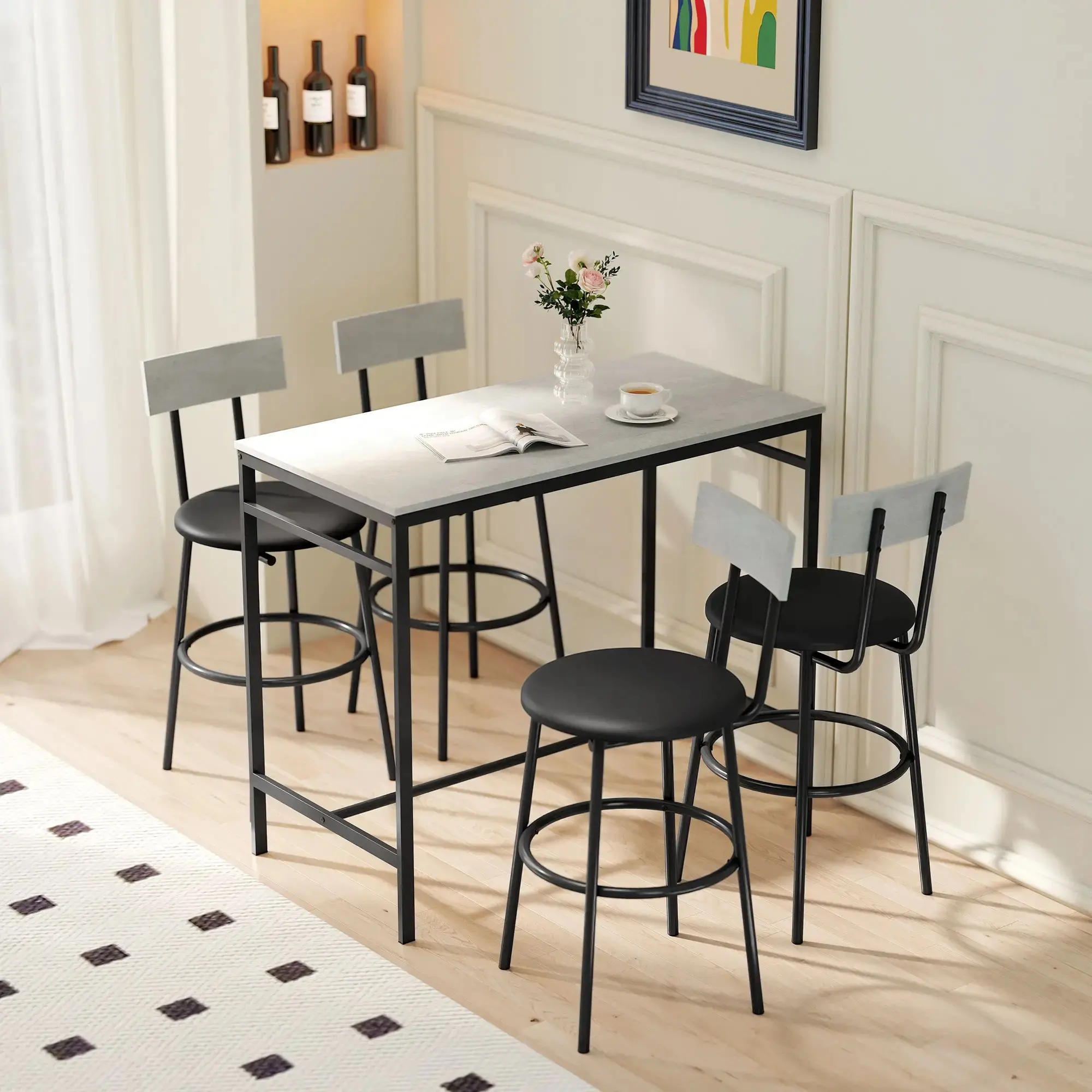 Set masa si scaune de bar Homcom 83A-321V00LG (Concrete Grey/Black) - 6