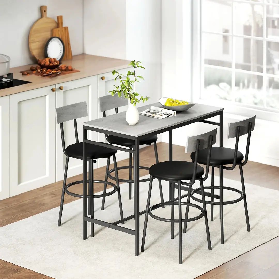Set masa si scaune de bar Homcom 83A-321V00LG (Concrete Grey/Black)