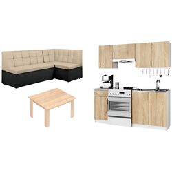 Set mobila pentru bucatarie Akord Lima 1.8m Sonoma Oak + Modern Tennessee 90x160 Sonoma Oak + Como 2207/2230 Right /Beige/Black