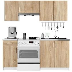 Set mobila pentru bucatarie Akord Lima 1.8m Sonoma Oak + Modern Tennessee 90x160 Sonoma Oak + Como 2207/2230 Right /Beige/Black Thumb