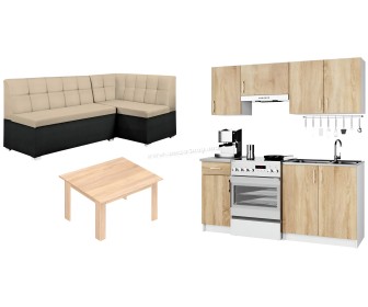 Set mobila pentru bucatarie Akord Lima 1.8m Sonoma Oak + Modern Tennessee 90x160 Sonoma Oak + Como 2207/2230 Right /Beige/Black