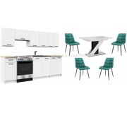 Set mobila pentru bucatarie Akord Oliwia 2.4m White + Prospero Meva White Gloss/Black Gloss + Signal Chic Velvet Green/Black